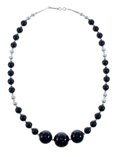 Native American Onyx Sterling Silver Bead Necklace AX128067